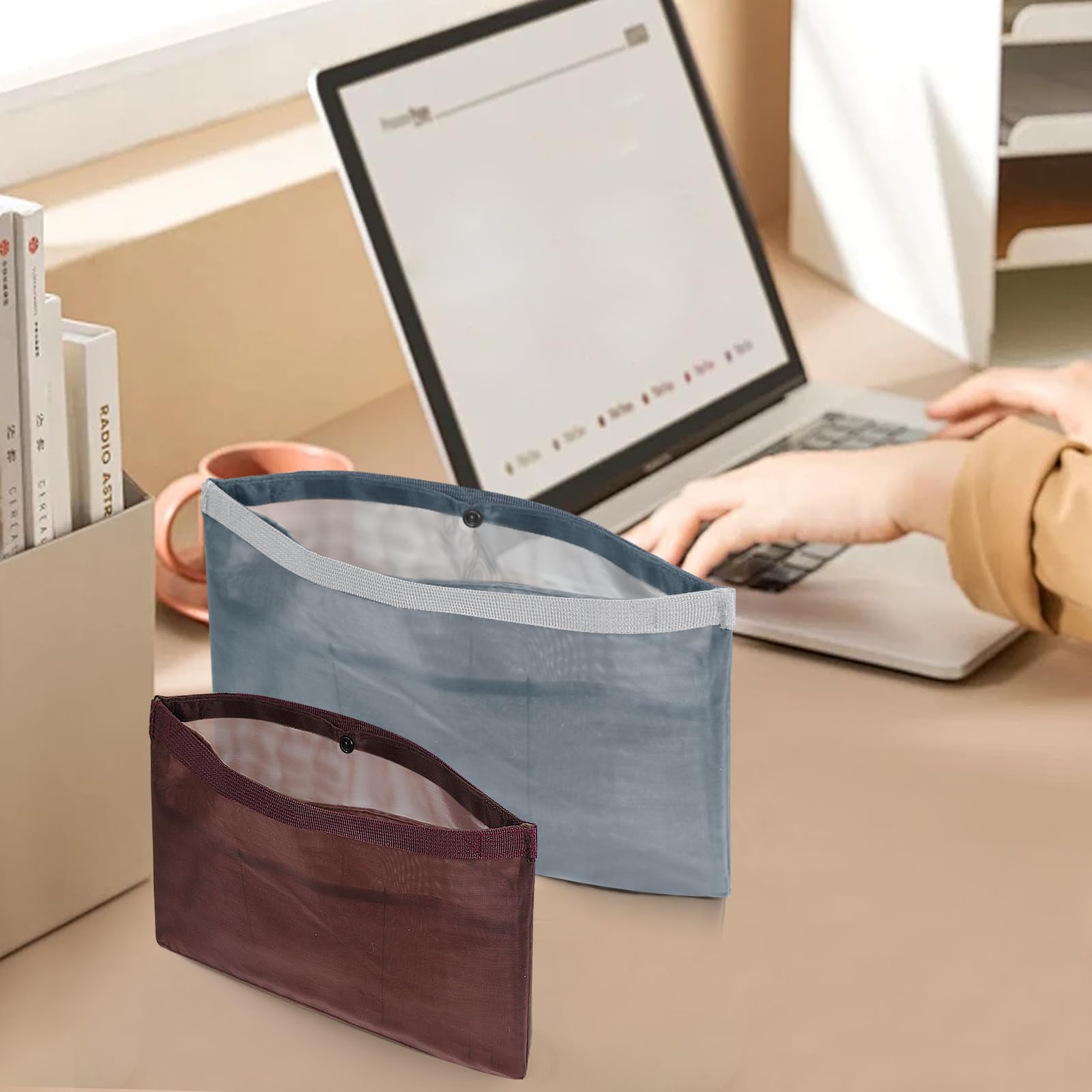 Organizador de bolso, 6 compartimentos, ultra ligero, de malla transparente, organizador de bolsas con mano y botón a presión, inserto organizador para almacenamiento de viajes, bolso (gris, 5