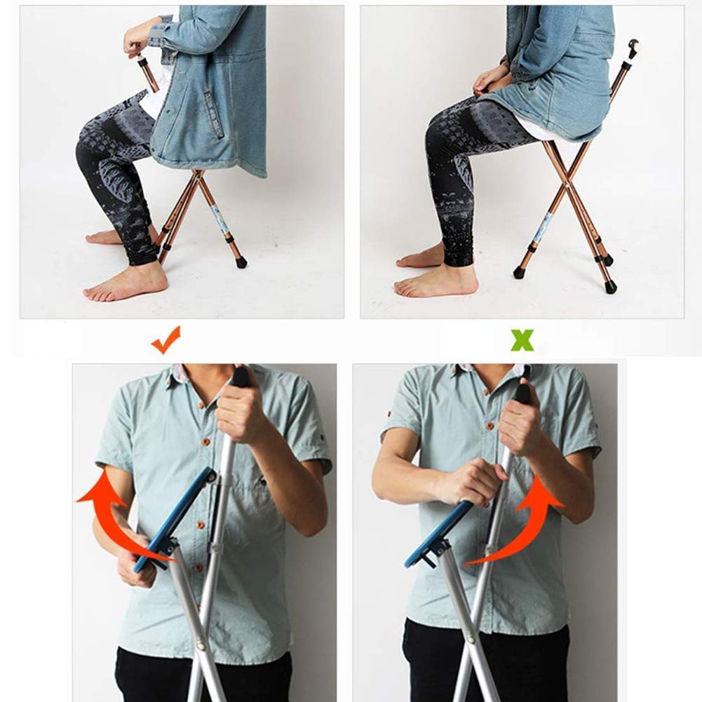 Asientos de bastón Combinación de silla con bastón, retráctil Ligero con luz LED Aleación de aluminio Altura ajustable 83-93 cm Carga estática 200 kg para ancianos Descanso de viaje al aire libre,