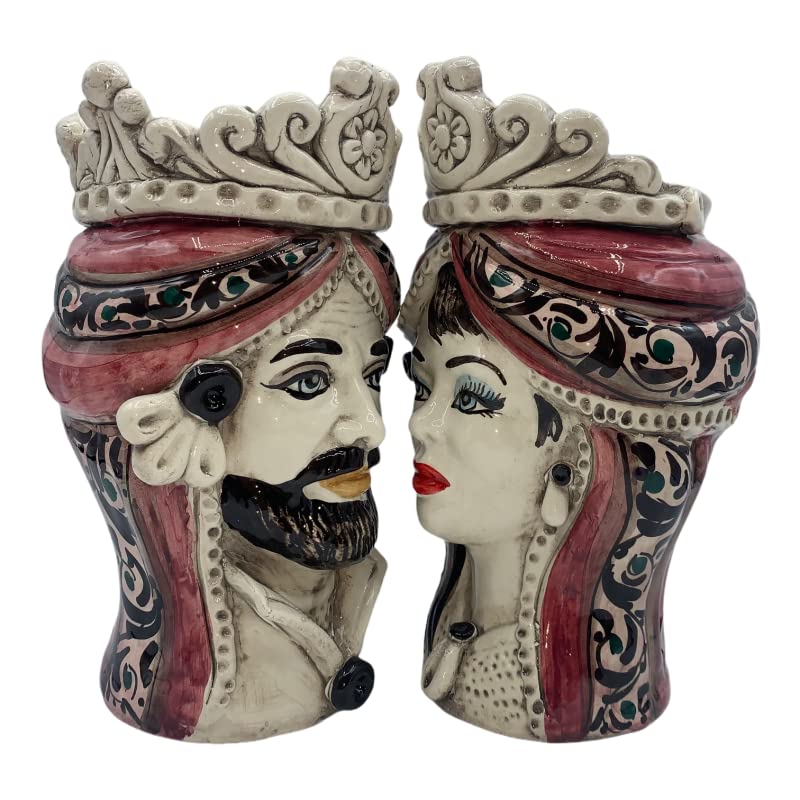 Cabezas de Moro Siciliano (1 Pieza) h Aproximadamente 20 cm Cerámica de Caltagirone, Los Normandos, Rosa - Hombre