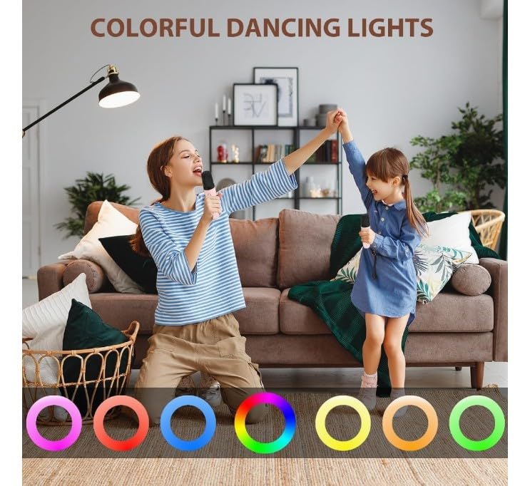 Image of Mini Karaoke Machine for Kids, Portable Bluetooth Speaker with Wireless Microphone, LED Lights, Voice Changer, Girls Gift Ages 3-12