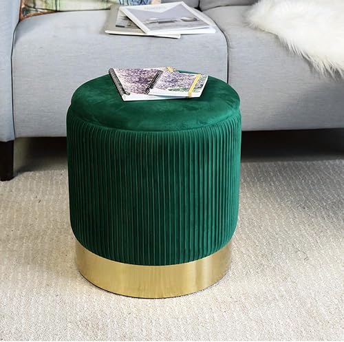 Miniatura 40 de Otomana redonda con almacenamiento, juego de 2 taburetes de tocador, reposapiés con tapa extraíble, taburete otomano de almacenamiento de terciopelo