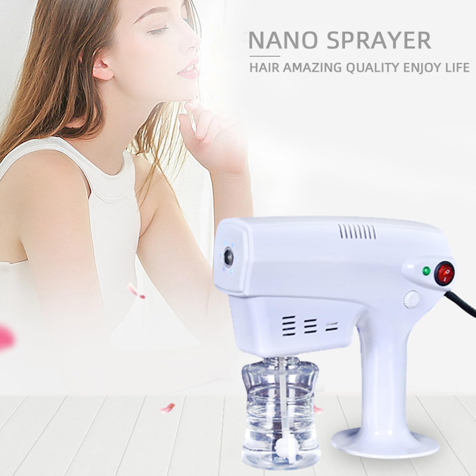 NGARY Pistola Pulverizadora De Micro Niebla, Pulverizador Nano para El Cuidado del Cabello con Pistola De Vapor con Luz, para El Hogar Y La Oficina