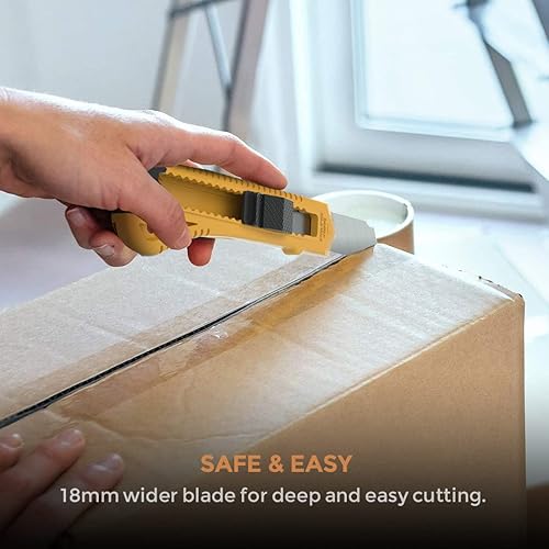Miniatura 6 de Paquete de 15 cuchillos utilitarios, cortadores de cajas de plástico, cuchillo retráctil a granel con 30 cuchillas adicionales a presión de 0.709 in