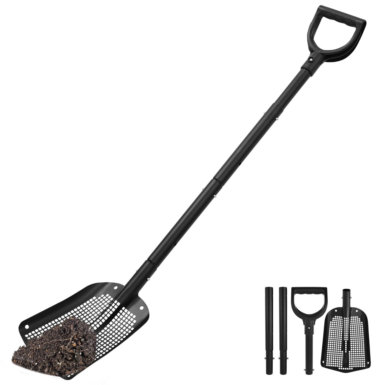 Pala da spiaggia in rete con manico lungo in lega di alluminio da giardino pala da giardino resistente alla ruggine pale da giardino scavare il tesoro setaccio pale per la pulizia del pollaio da