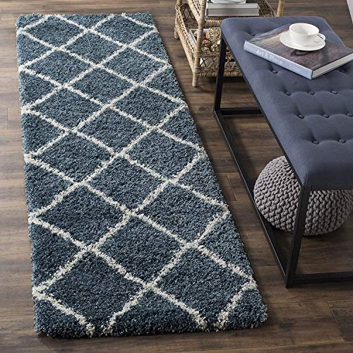 Image of Handwoven Microfibre 3D Rug for Living Room (Slate Blue & Ivory, 2 X 8 Feet (Runner), Microfibre)