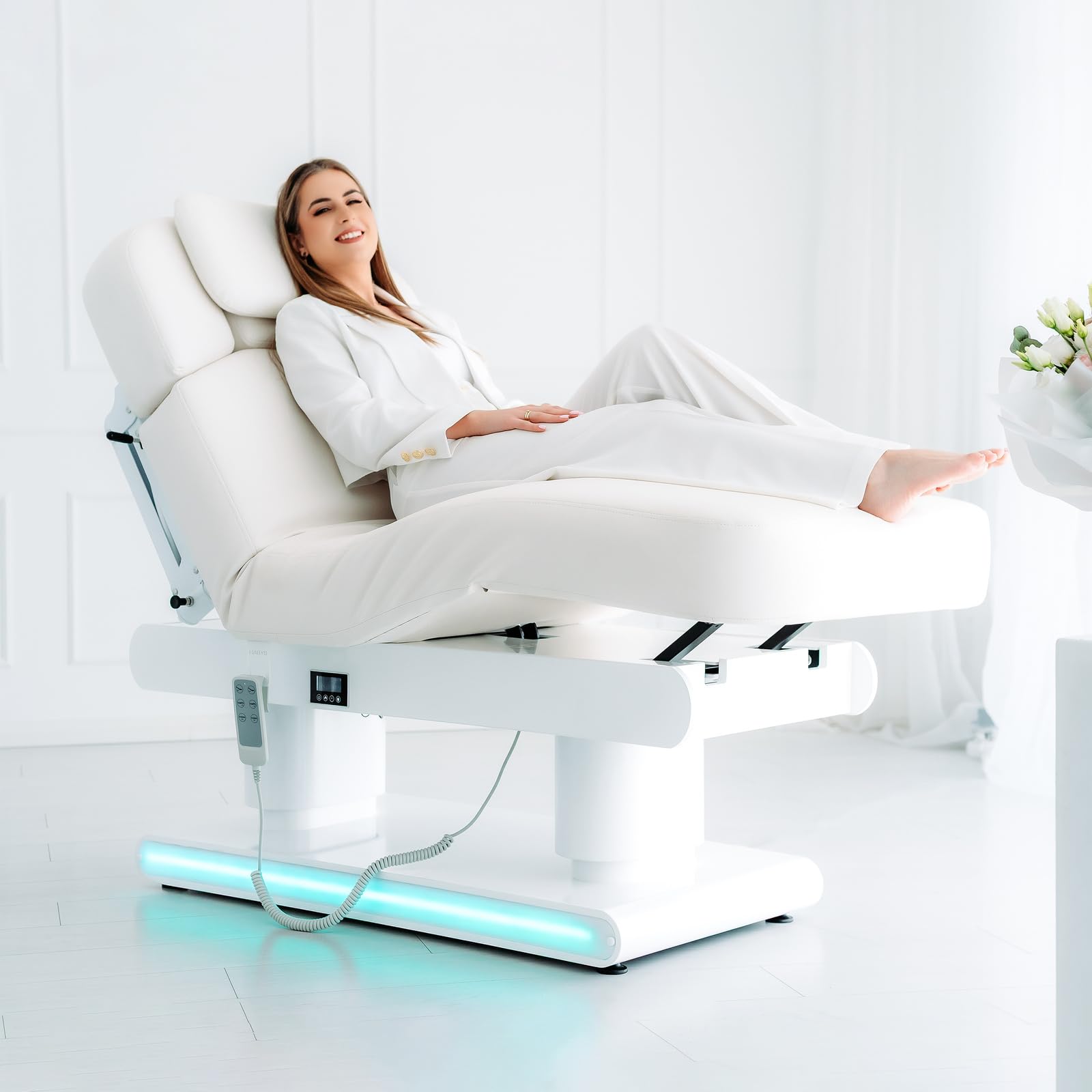HABYS Eterna Elektrische Kosmetikliege mit 4 Motoren & Heizfunktion | Premium Beautyliege mit RGB-LED, 16 cm Komfortpolsterung & Gesichtsausschnitt, SPA, Massage & Ästhetische Medizin