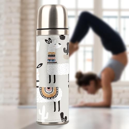 Miniatura 7 de Camel Llama - Botella de acero inoxidable aislada al vacío, termo de doble pared, botella de café, alpaca cactus, taza de viaje aislada con taza