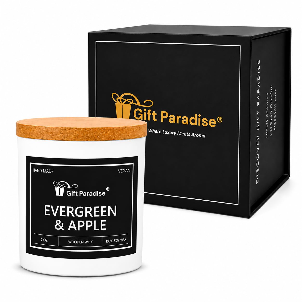 Gift Paradise® Evergreen & Apple Bougie de soja 200 ml Boîte cadeau magnétique