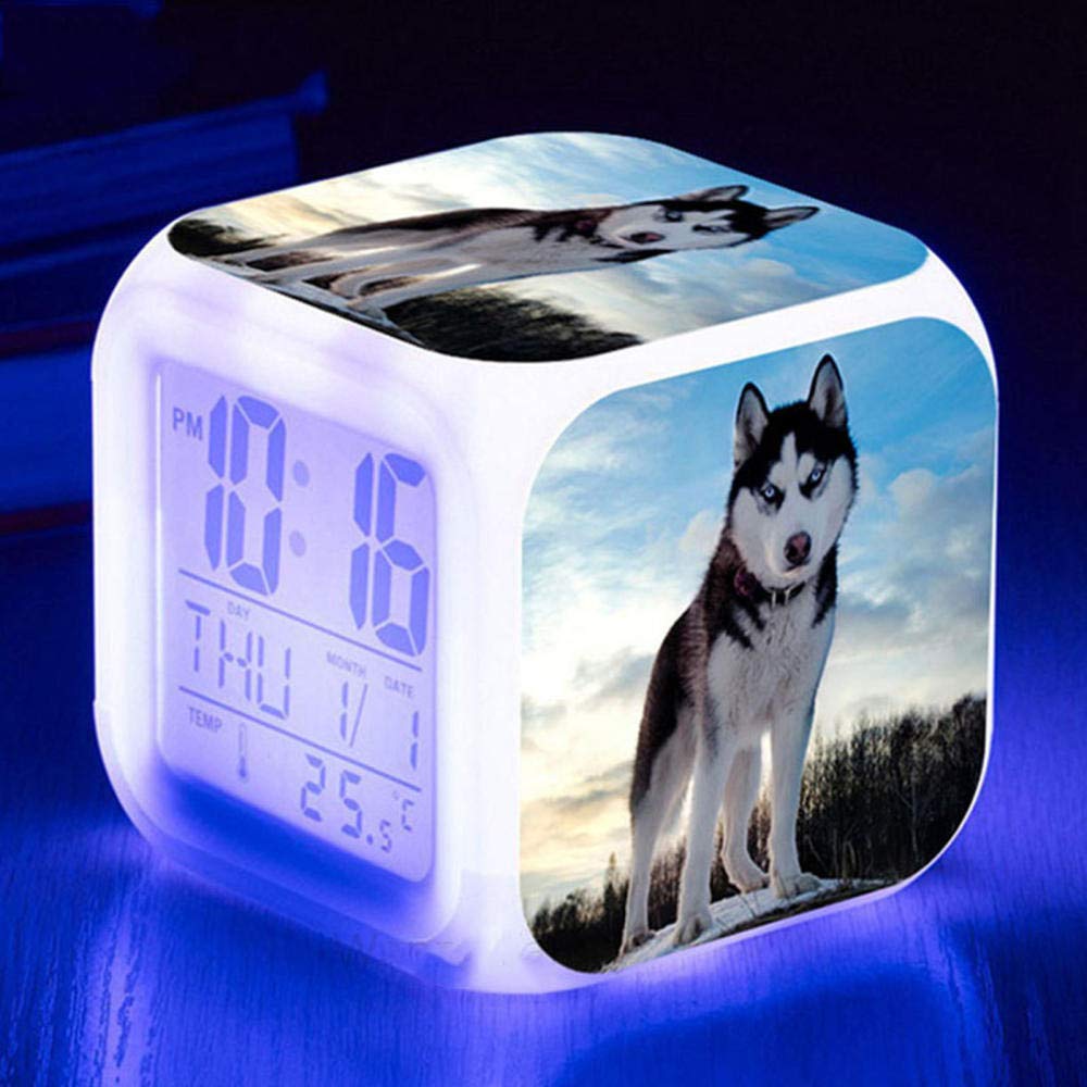 SerendipitousWhisper Cane Carino Sveglia Digitale,Sveglia da Comodino Notturna LED per Bambini Orologio LCD Illuminato Quadrato Sveglia Modello Animali Regalo Regali di Compleanno per Bambini Adulti