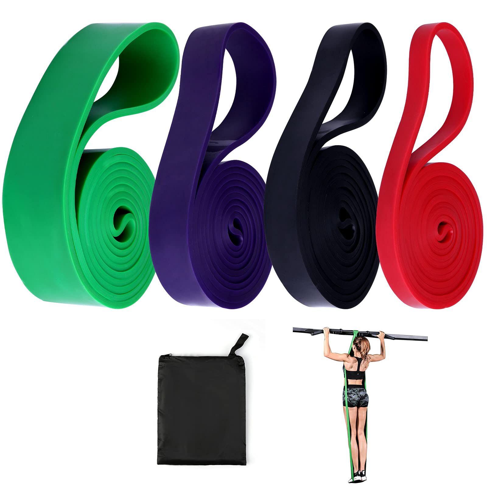 Elastici Fitness Set di 4 Pezzi, Resistenza da 15lb a 125lb, Bande di Resistenza per Crossfit, Stretching, Yoga, Pilates, Allenamenti di Resistenza, Potenziamento Muscolare, con Borsa