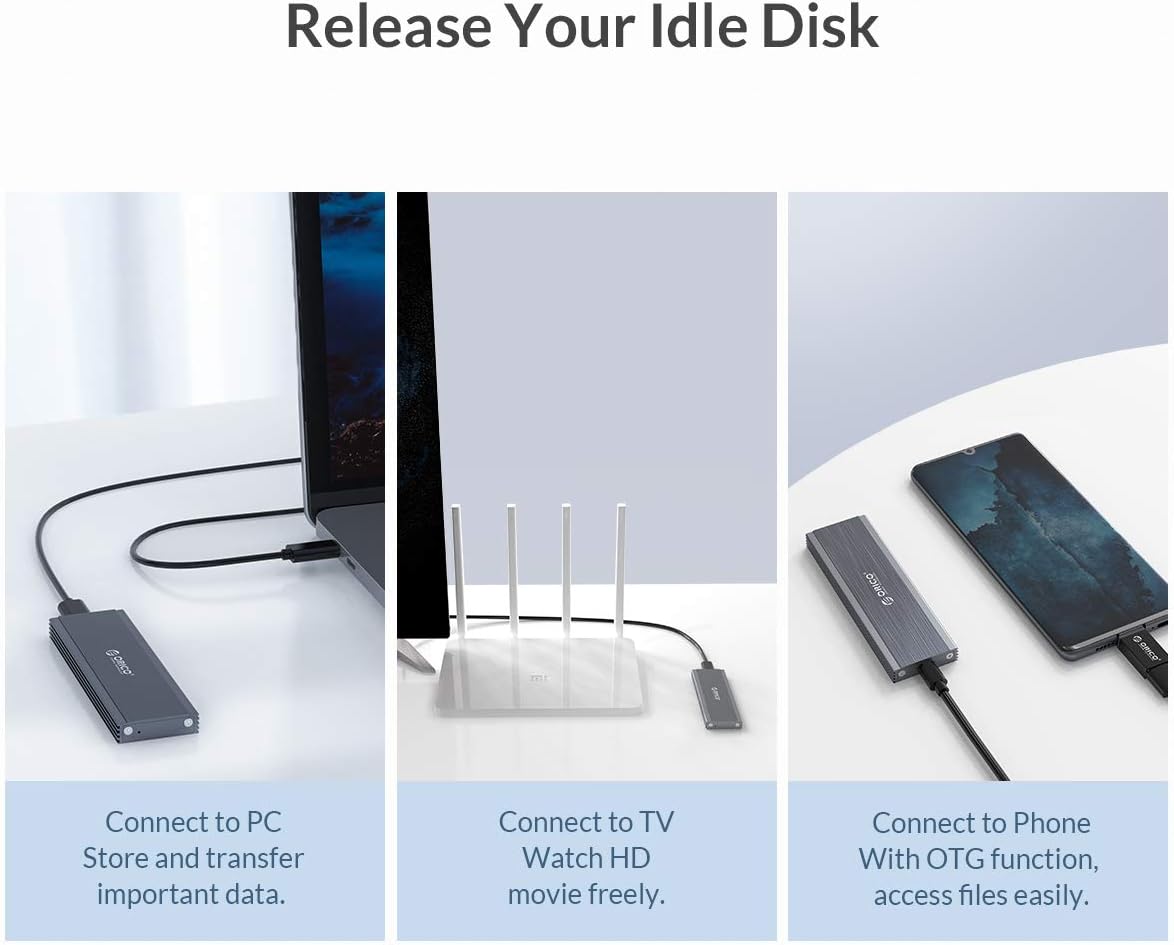 ORICO M.2 SATA SSD Gehäuse Aluminium | USB 3.2 5Gbps Type-C | Tool-free Installation | Für 2242/2260/2280 SSDs