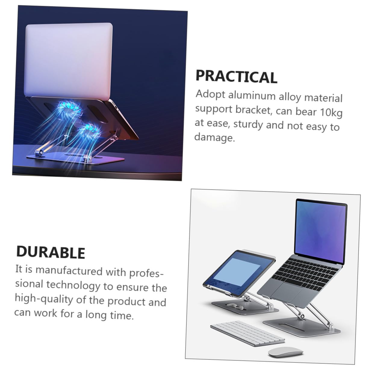 ibasenice Supporto Fresca in Lega di Alluminio per Laptop di Raffreddamento e Doppia Ventola e Design Ventilato Regolabile Estiva Confortevole Creare Un'atmosfera Estiva Fresca e