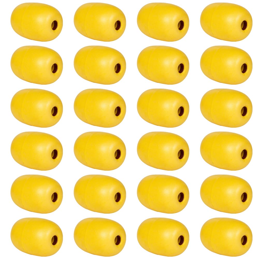 SagaSave 24pcs Rope Floats, Yellow Boat Anchor Buoy Oval Water Floating Anchor Ball PVC Crab Trap Floats for Tow Rope, Swimming Pool, Fishing Marking