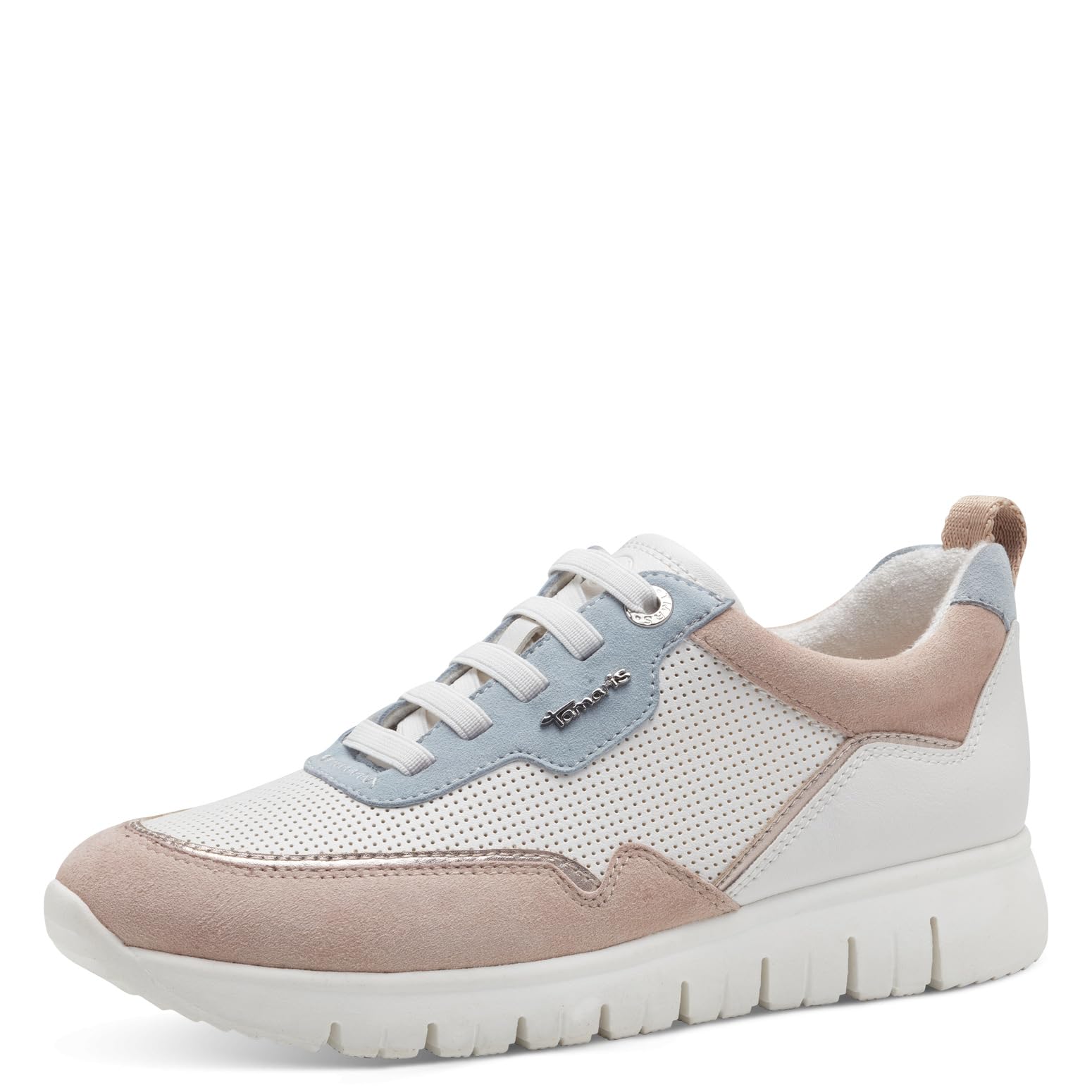 Tamaris Comfort Women’s Flat Leather Sneakers Comfortable, White Comb, 3,5 UK