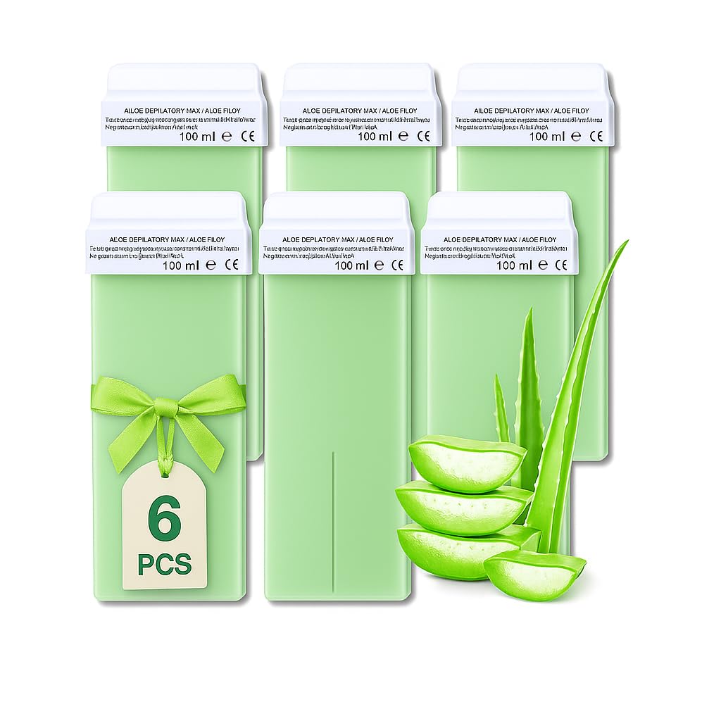 Lalill Damen Aloe Wachspatronen 100Ml X 6 - Roll On Wax - Wirksames Enthaarungswachs - Warm- Wachspatrone Mit Natürlichen Zutaten, Depilation, Körper, Gesicht, Beine, Roller, Breit