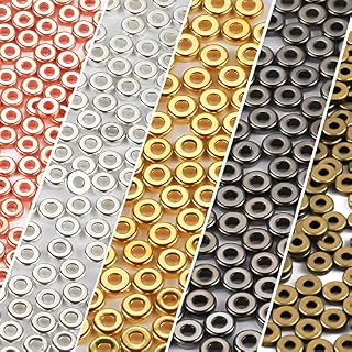 SAVITA 1000pcs Flat Round Spacer Beads for Jewelry Making 6mm Metal Disc Loose Spacer Beads for Bracelets Making for DIY Necklaces Jewelry Crafts (5 Colors)
