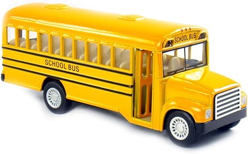 Miniatura 2 de KiNSFUN Autobús escolar clásico de nariz larga de 5 pulgadas de metal fundido con acción de tracción trasera, paquete de 12