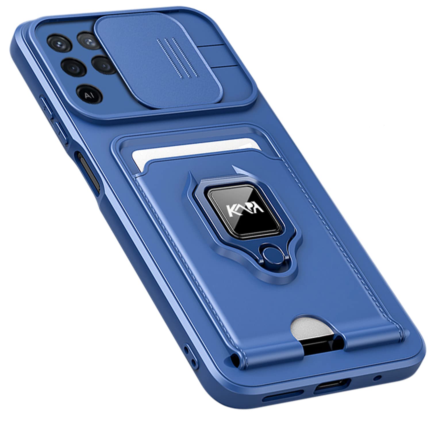 Kapa Bisen Back Cover for Oppo F19 Pro, Inbuilt Camera Slider,Ring Stand and Card Pocket Shockproof Slim Bumper Back Case (Blue) (B09RH3BDB8) Amazon Price History, Amazon Price Tracker