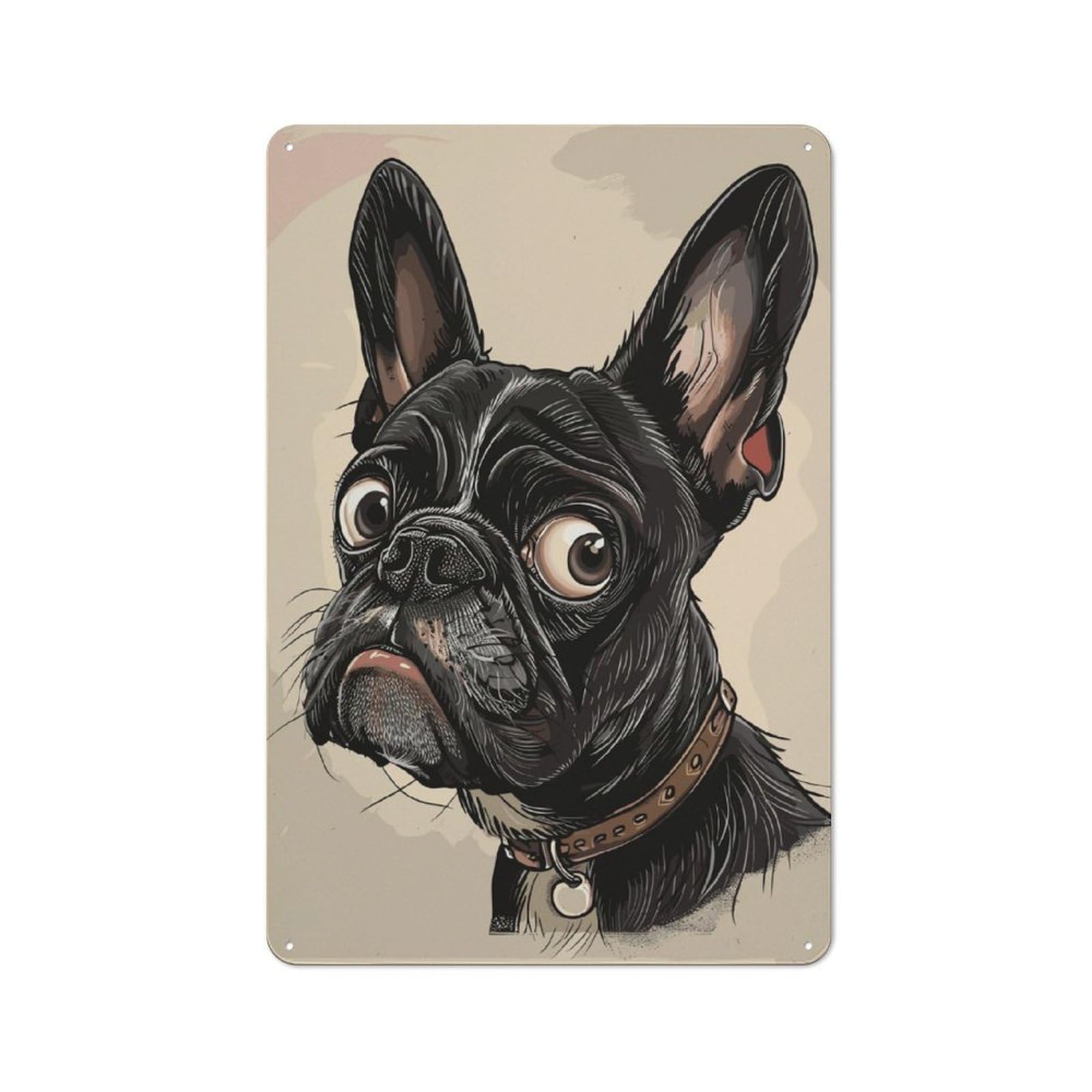 Junmoney French Bulldog Caricature Retro Tin Sign 30X20cm For Bar Or Restaurant, For Collectors Of Retro Metal Wall Decor