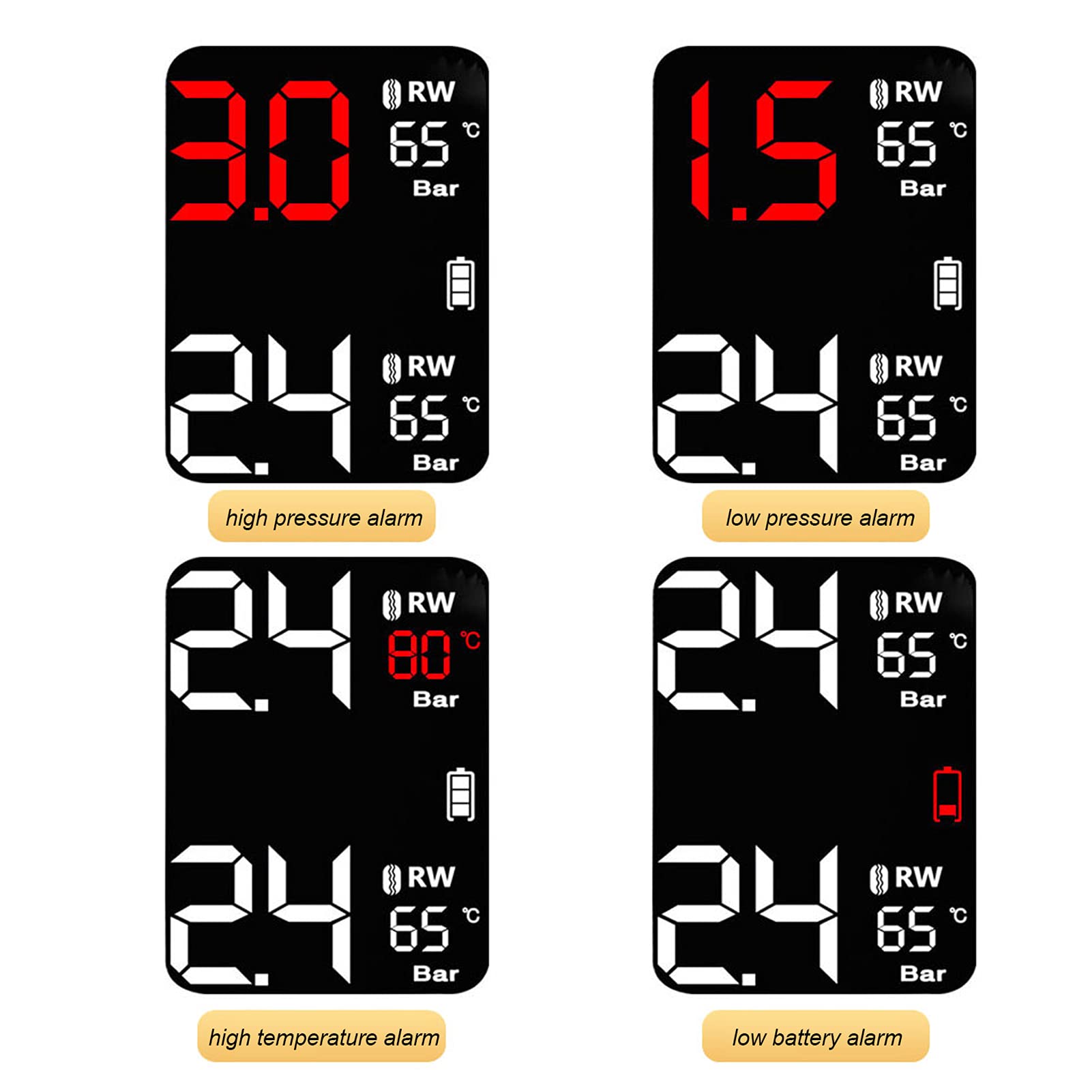 HUIOP Sistema di monitoraggio della Pressione dei Pneumatici,Sistema di monitoraggio della Pressione dei Pneumatici TPMS per motocicli Ricarica Solare Wireless IP67 Impermeabile con 2 sensori Esterni