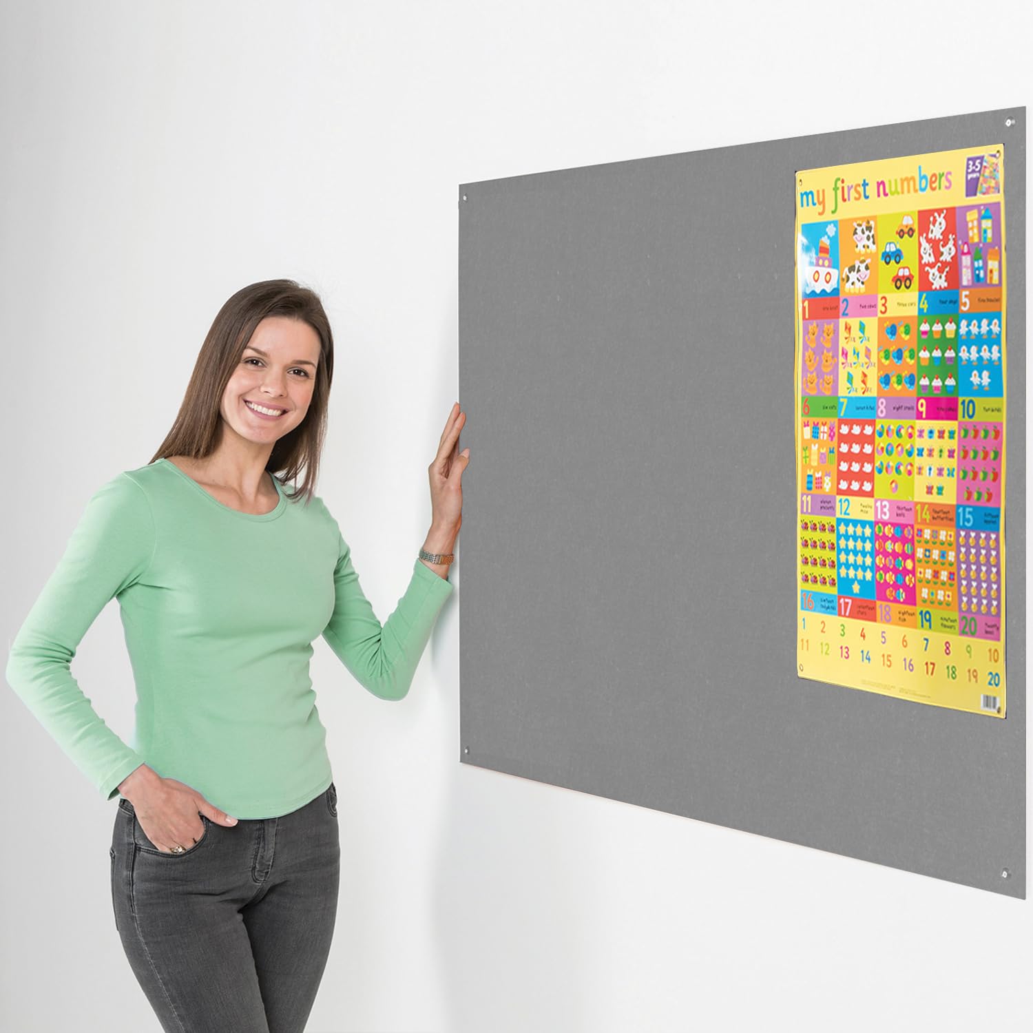 Wonderwall Frameless Grey Felt Noticeboard, 120 x 90 cm, Wall-Mounted Pinboard - for Office, School, Utility Areas