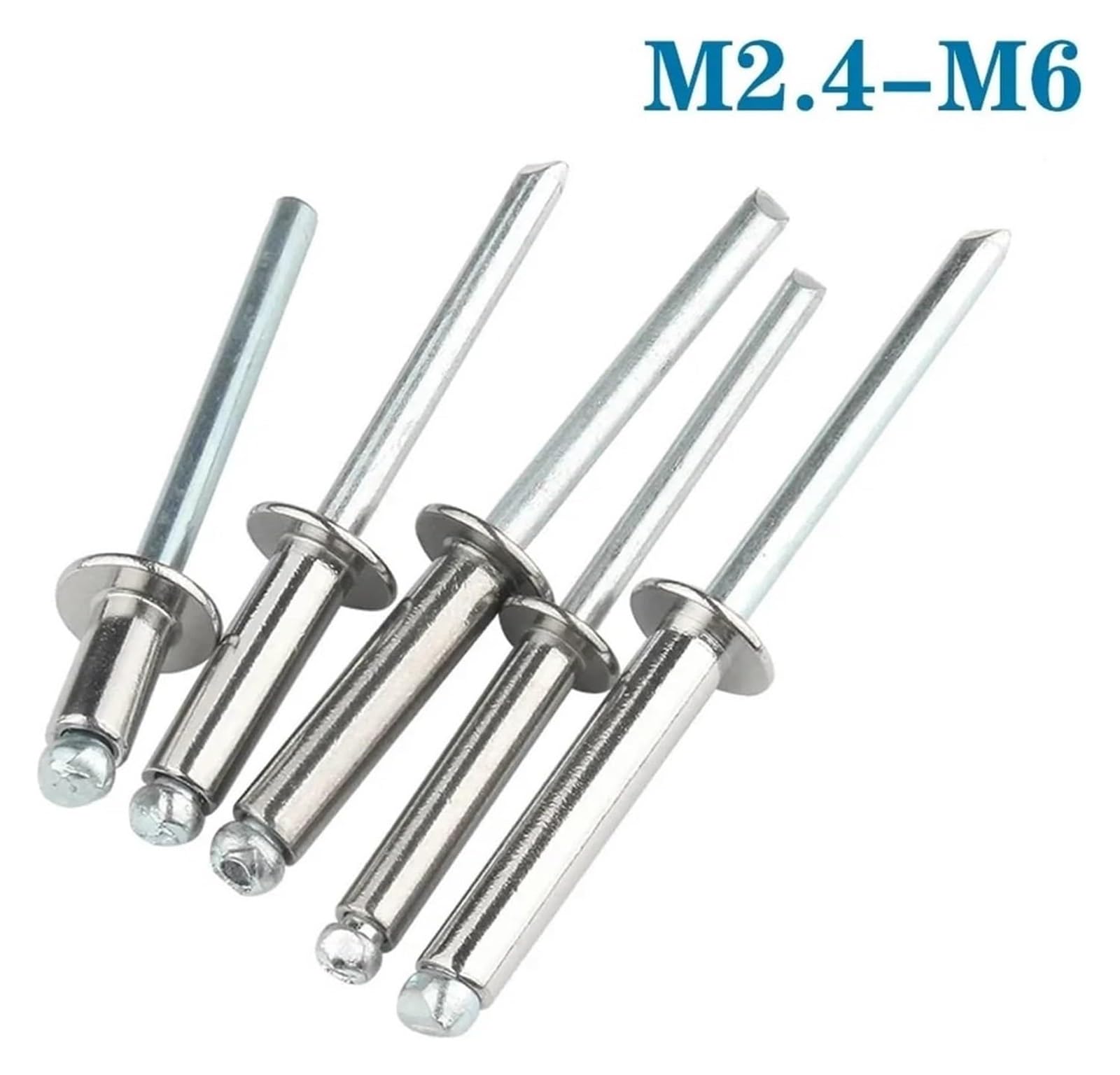 Nieten, Blindnieten, 10–50 Stück Aluminiumnieten M2.4 M3.2 M4 M4.8 M5 M6 Blindnieten mit Rundkopf, Stahlschaft, Dorn, Auspuffnieten, Zugnagel(25mm,M4 (50pcs))