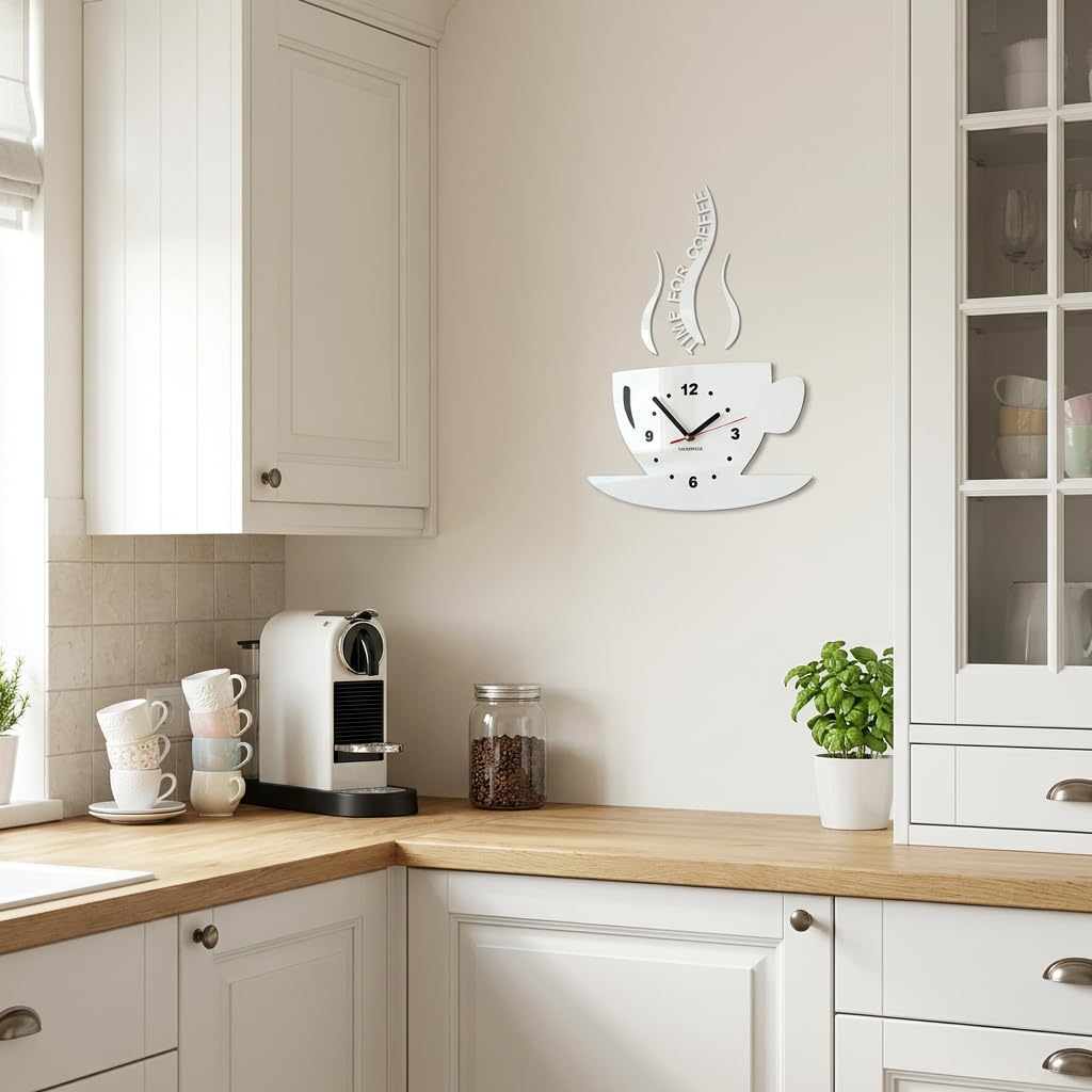 FLEXISTYLE Orologio da Parete Moderno per la Cucina, Tazza e brocca, 45 cm x 45 cm, 3D, Silenzioso, Design, Made in EU (Bianco) | Leroy Merlin