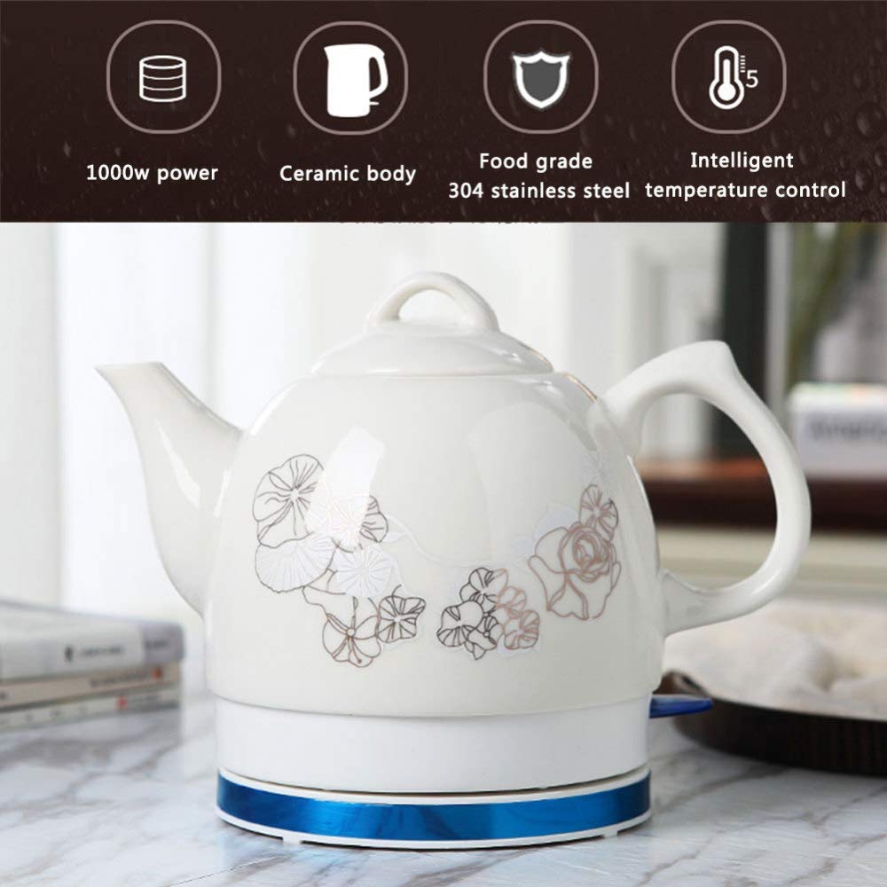 Elektryczny ceramiczny czajnik bezprzewodowy, 1,0 l, 1000 W, szybkowar do herbaty, kawy, zupy, wyjmowana podstawa z płatków owsianych, ochrona przed gotowaniem na sucho