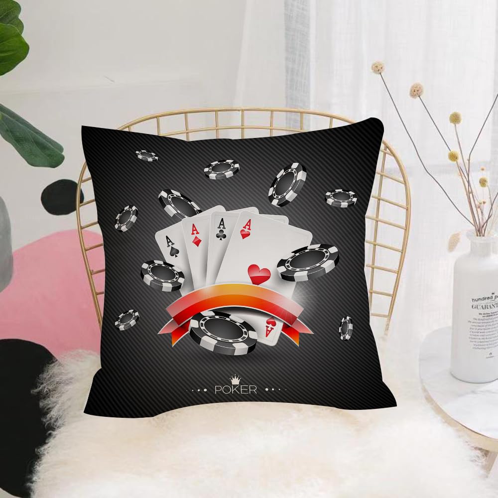 Hyosxw Illustration On A Casino Theme With Poker Sy - A5 Cushion Cover,Throw Pillow Case Home Decorative For Living Room Bedroom Sofa Chair 18X18 Inch,Illustration On A Casino Theme With Poker Symbols And Poker Cards On Dark Backg,Pillowcase 45X45cm