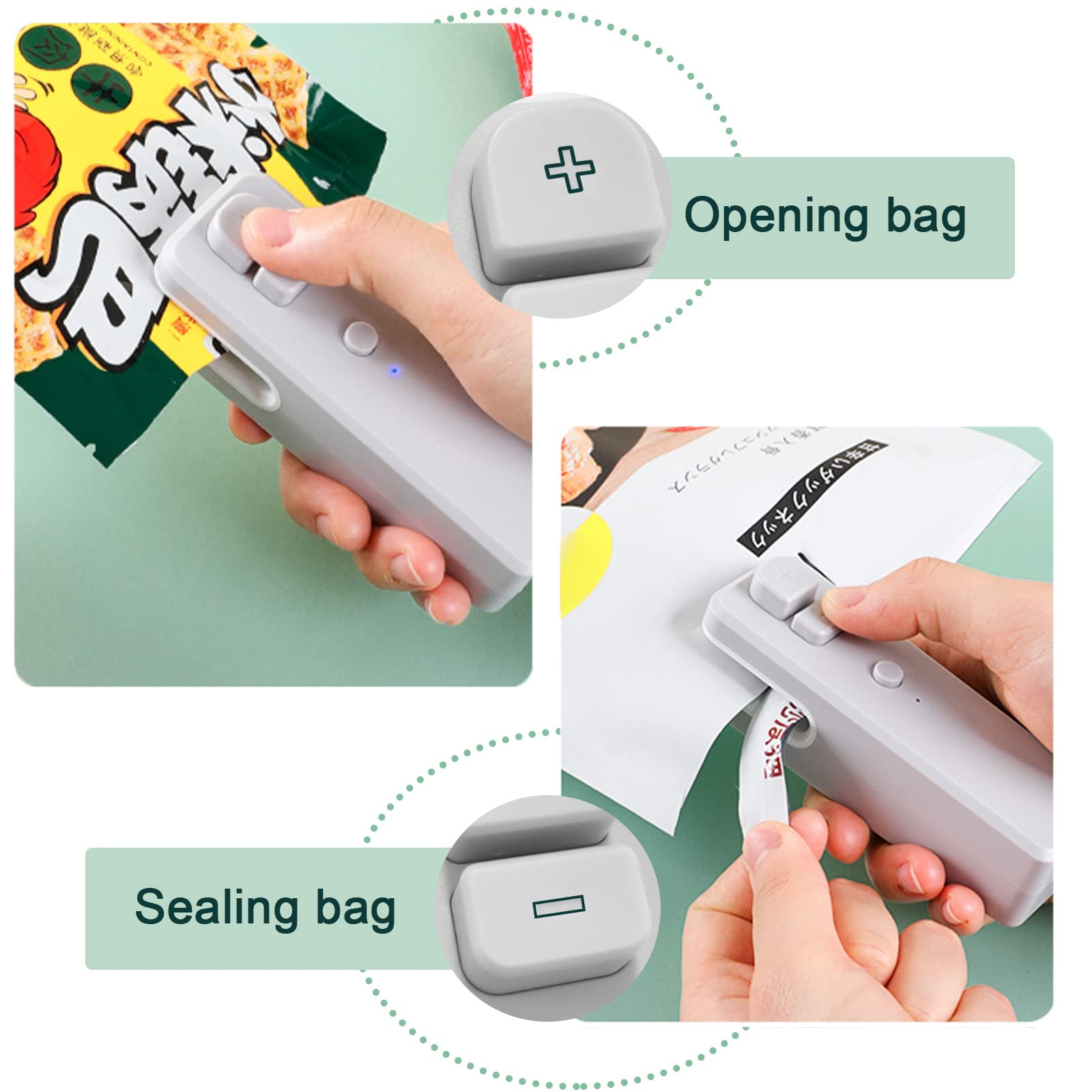 Mini Scelleur Thermoscellant Portable 2 En 1 Rechargeable – Scelle & Coupe Sacs Alimentaires, Collations, Fruits, Biscuits (Noir)