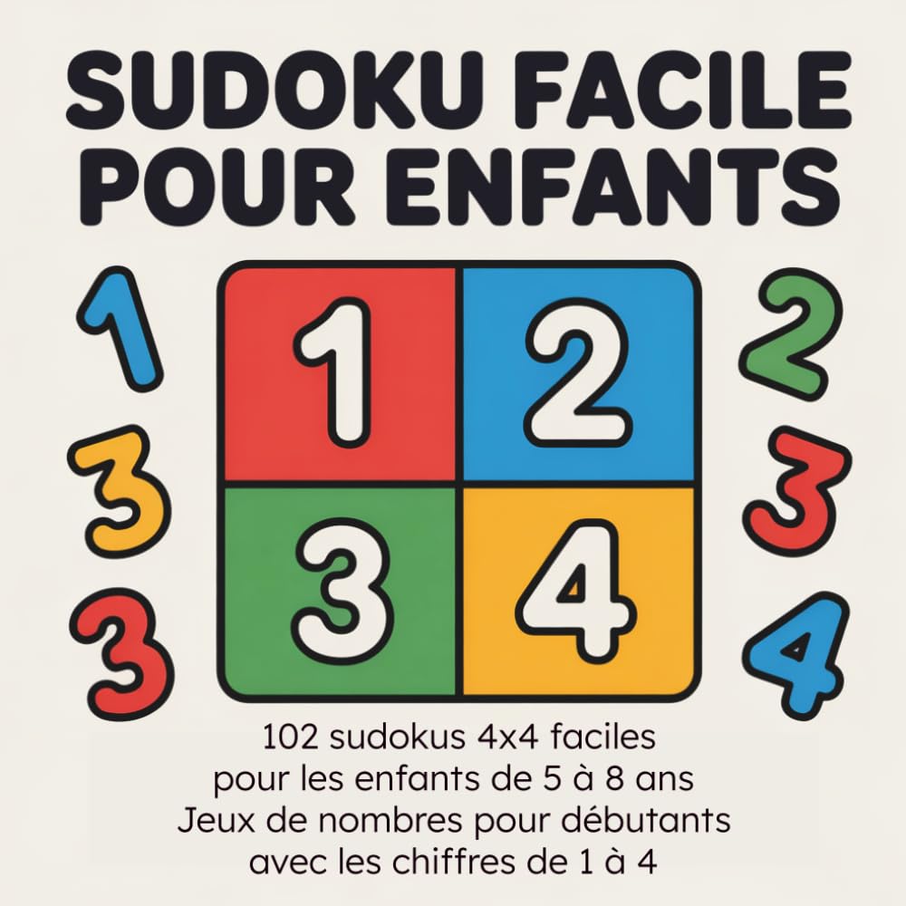 Sudoku Facile pour Enfants: 102 sudokus 4x4 faciles pour les enfants de 5 à 8 ans — Jeux de nombres pour débutants avec les chiffres de 1 à 4