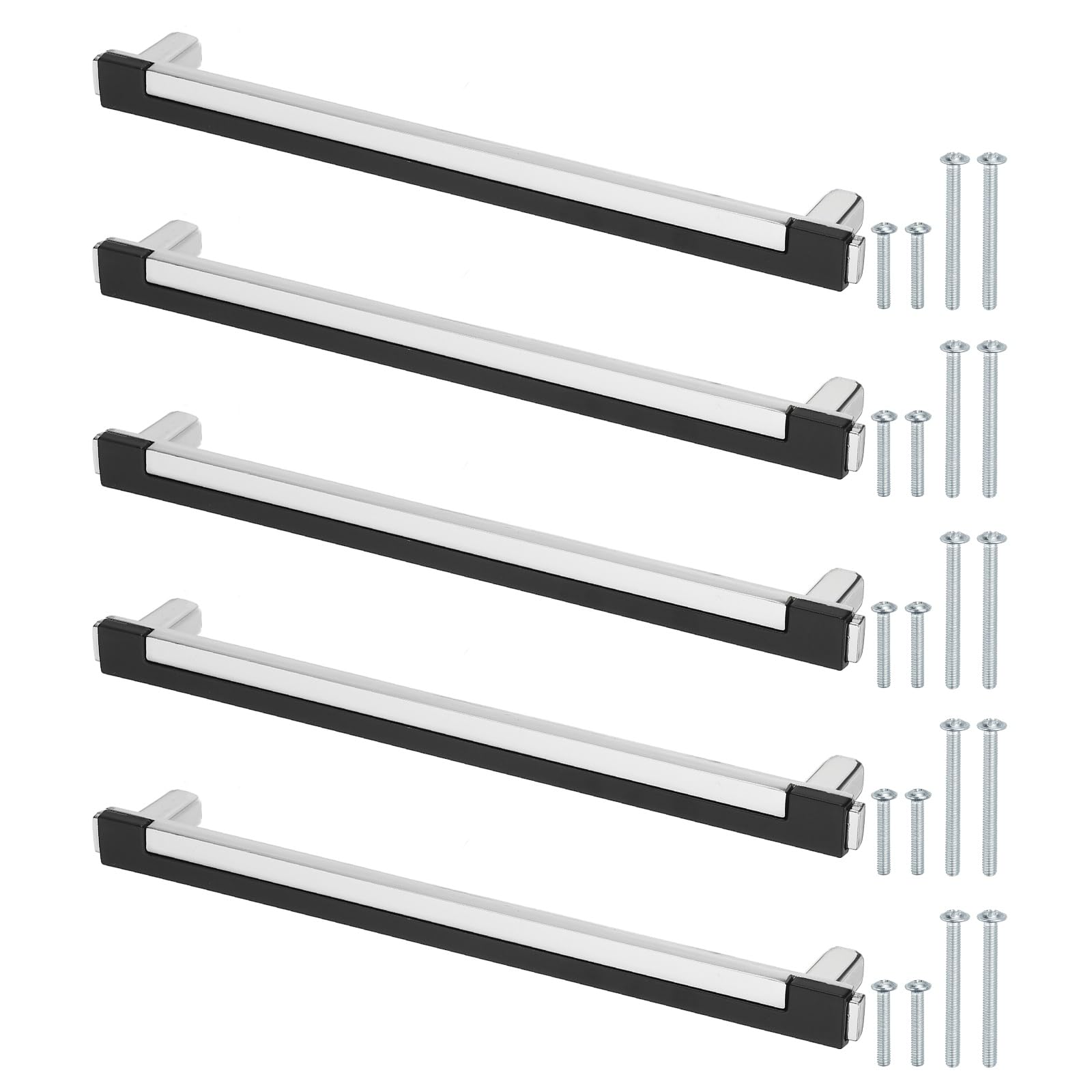 sourcing map 5 Pack Kitchen Cabinet Pulls, 4.8 Inch Single Hole Dresser Handles and Drawer Pulls 3-3/4 Inch Hole Center for Desk Dresser Cupboard Black Silver