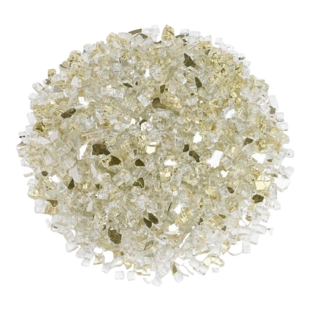 R H LIFESTYLE Crushed Glass/Fire Pits for Resin Art High Luster Fire Glass Used Specially for Resin Art/Geode Art Fire Pit Crafts (White with Gold 6mm, 200G)