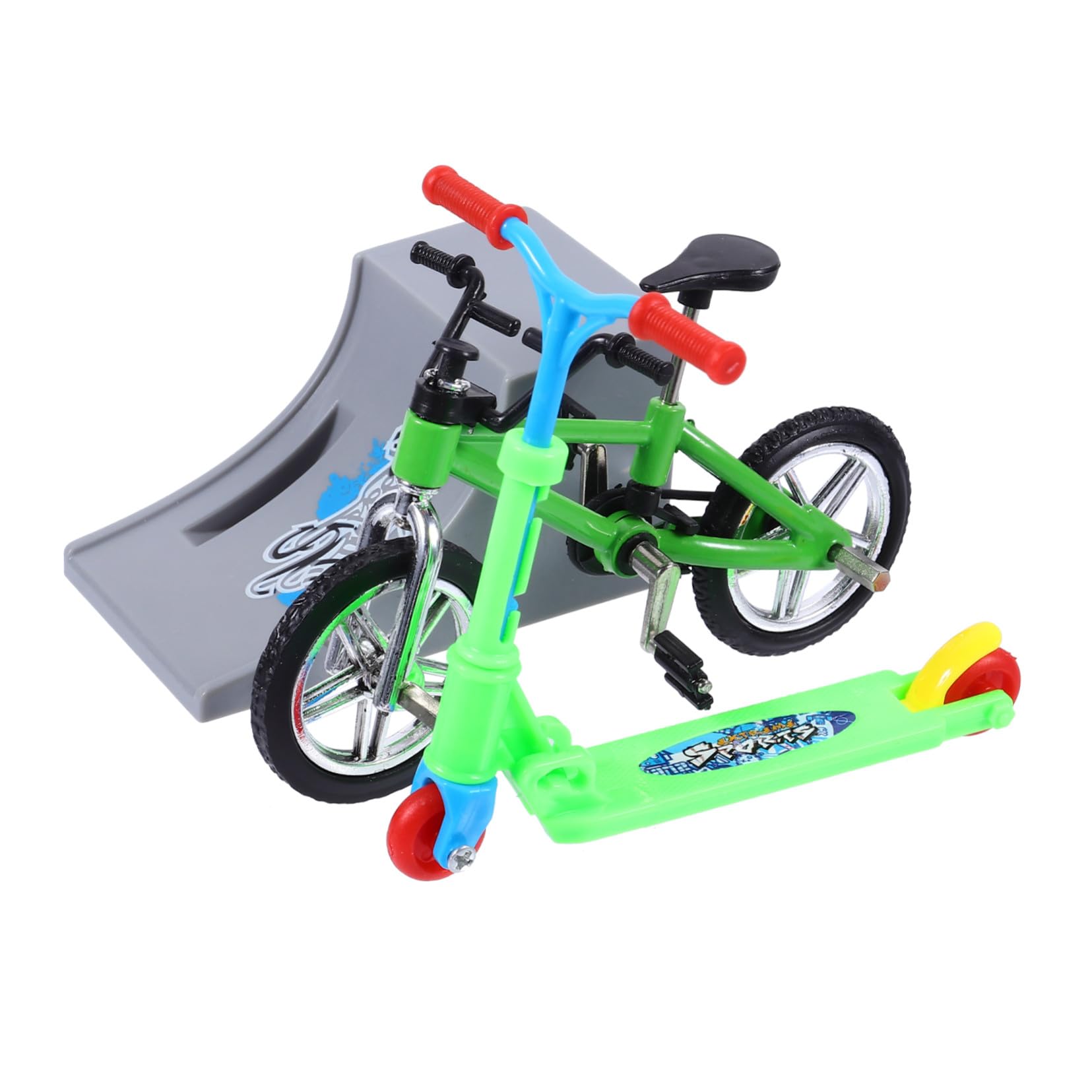 Parliky Finger Bike Toy Set with Ramp and Folding Scooter Green
