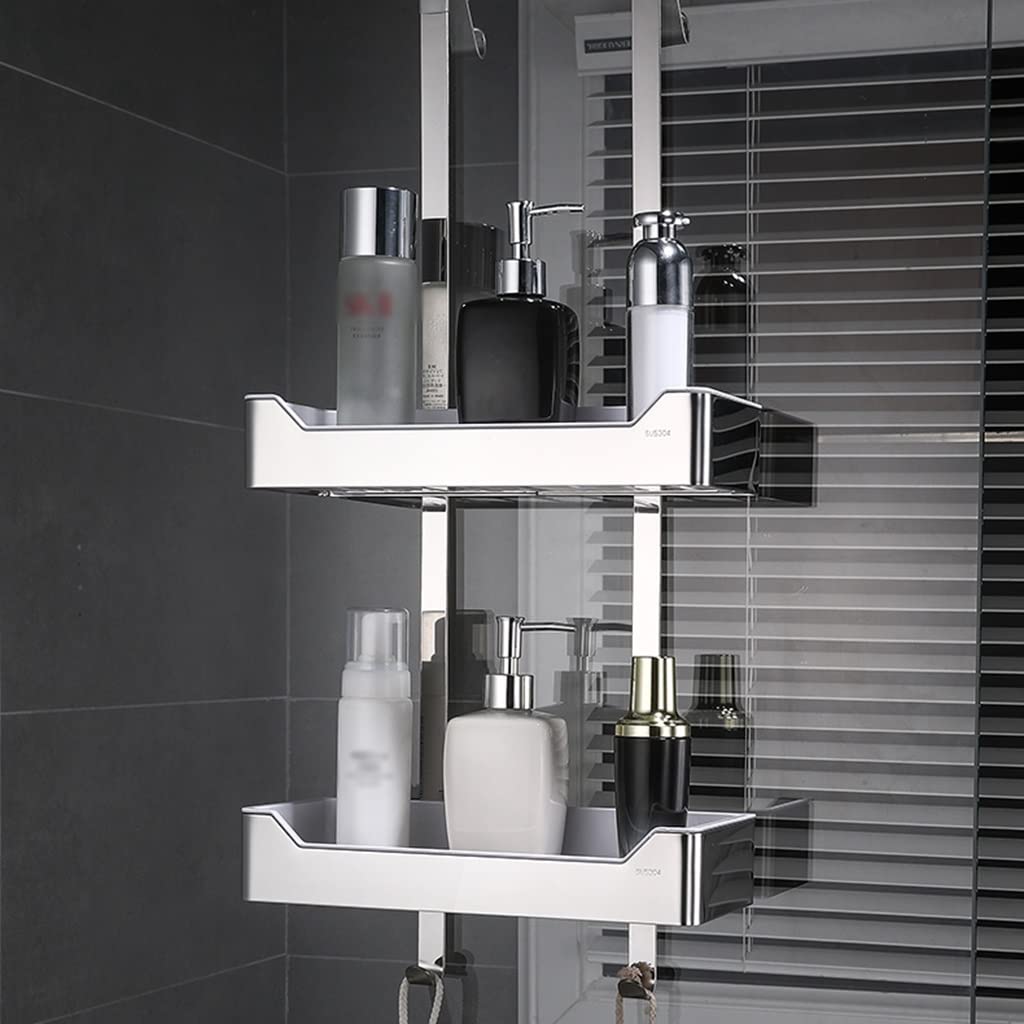Inless - Organizador de ducha de acero – Estante colgante sobre la puerta sin taladrar, nizer de baño de 2 niveles con toalla, cesta de ducha inoxidable para facilitar el montaje