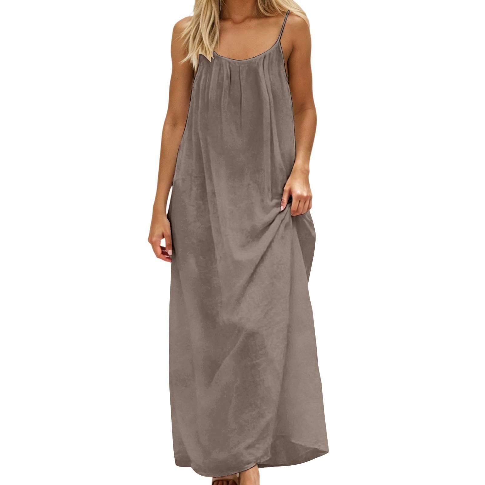 Vestido Cami sin espalda para mujer - Vestido de verano ligero para la playa, tirantes delgados, vestido maxi bohemio, sin mangas, vestido de muselina, vestido informal suelto, elegante, vestido de