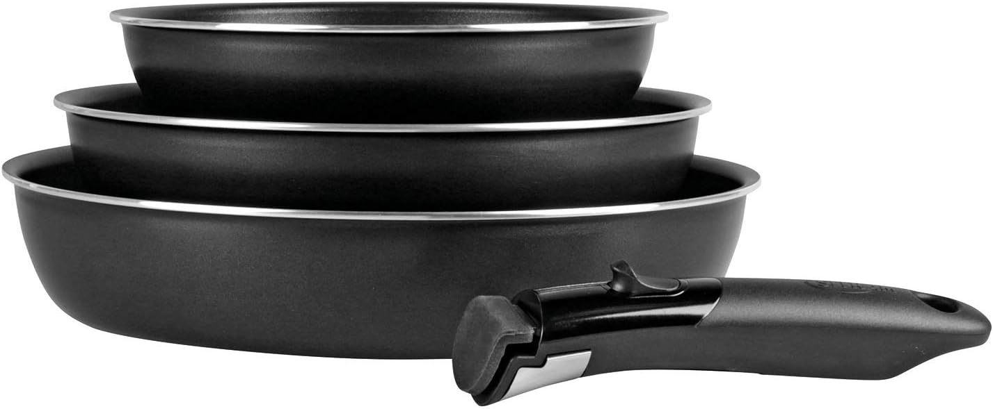 Sitram 714263 Arpege stoofpan van roestvrij staal, 24 cm, afneembare handgreep, SITRAMOVIBLE, stoomdeksel van glas, voor alle warmtebronnen inclusief inductie, zwarte antiaanbaklaag, zonder PFOA