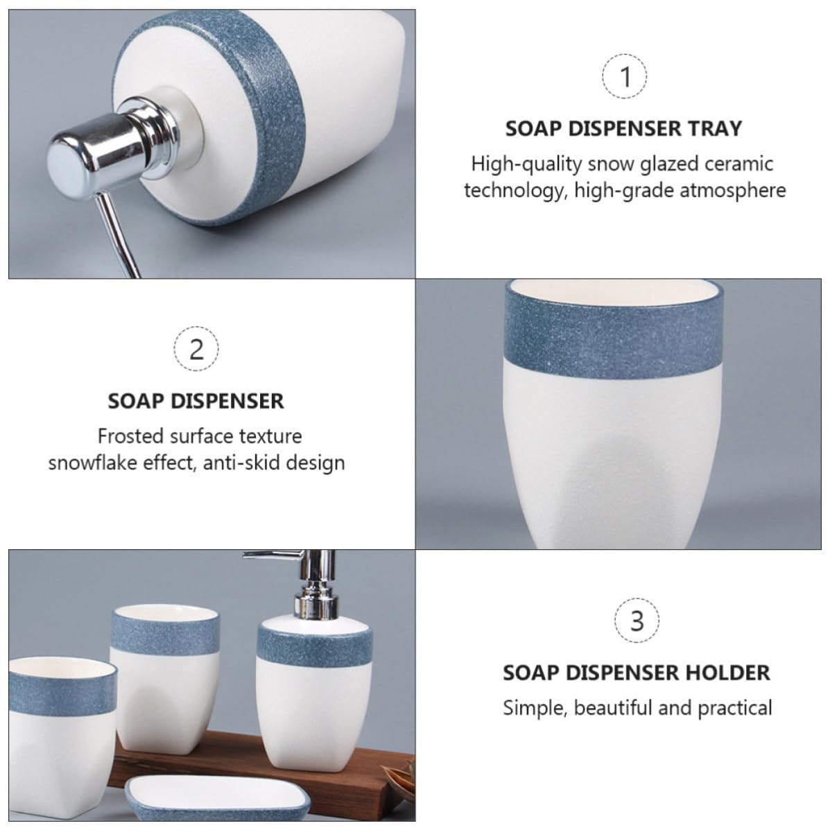 Badezimmer Zubehör Satz Zahnputzbechern Seifenschale Seifenspender Keramik mit Blau Rutschfestes Design Einfache Montage für Hotel und Haushalt