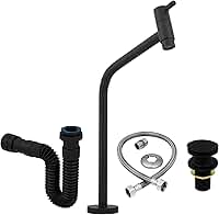 Kit Completo de Conjunto de Acessórios para Lavatório/Banheiro: Torneira de Cuba, Válvula Click, Sifão e Engate – Acabamento Preto Fosco