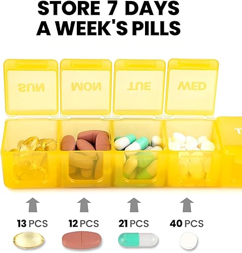 Miniatura 10 de Sukuos Organizador semanal de píldoras extra grande, pastillero diario para 7 días, apto para artritis, organizador de medicamentos portátil sin BPA