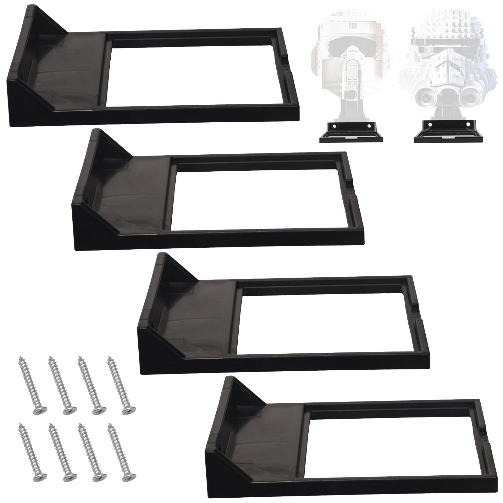 Fennoral 4 Pack Wall Mount/Wars Helmet Display Shelf for Lego Star Wars Helmet Compatible with All Standard Lego Helmets, Sturdy and Sleek - Black
