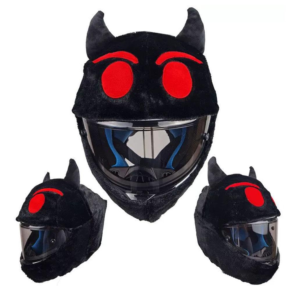 Pessrrtewg Halloween Motorcycle Helmet Cover,Funny Plush Demon Motorcycle Helmet Cover,Full Face Motorcycle Helmet Cover,Decorative Plush Motorbike Helmet Cover,for Halloween Decor