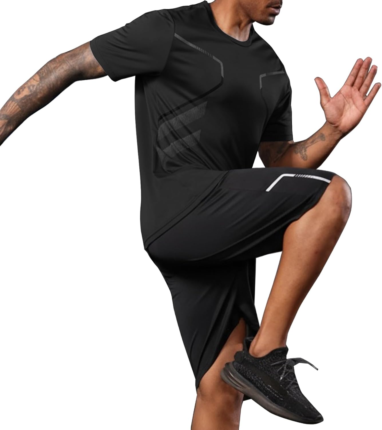 BUYJYA 3 Pack Men's Gym Shorts Shirt Set Workout Athletic Basketball Running Football Elastic Waist with Pocket Gifts