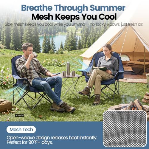 2 Sillas de Camping Sobredimensionadas para Adultos y Adolescentes WEIDIORME, Plegables, Capacidad 400 LBS, Color Azul Marino, Malla miniatura 5