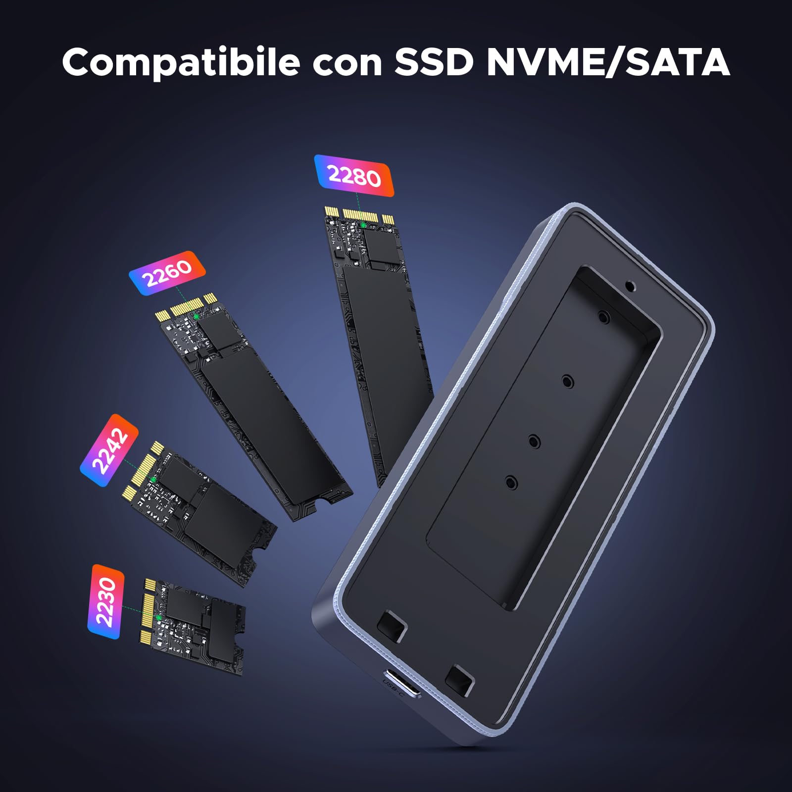 UGREEN Enclosure SSD M.2 NVMe SATA 20Gbps RGB, Case Esterno per Disco Rigido M.2 USB C 3.2 Gen 2x2 2230/2242/2260/2280 Compatibile con MacBook, HP 14pro, iPhone 16, PS5, Switch | USB C 3.2 Gen 2x2 M.2 Case per M Key/B+M Key in 2230/2242/2260/2280, compati