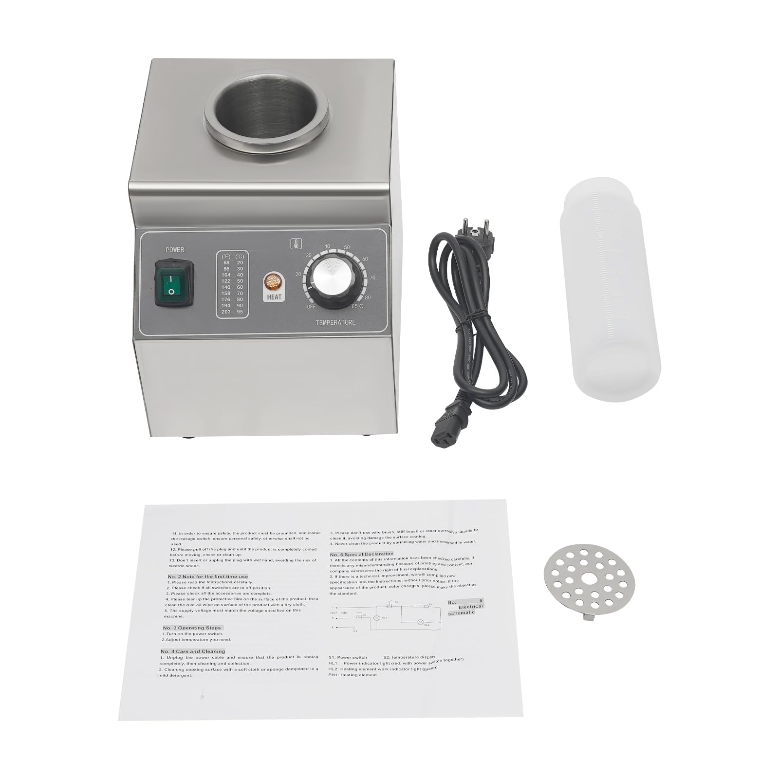 Chauffe-sauce électrique 100W en acier inoxydable, chauffe-fromage pour sauces, fromage, chocolat, chauffe-sauce avec bouteille de 680 ml à pression, réglable de 30°C à 85°C