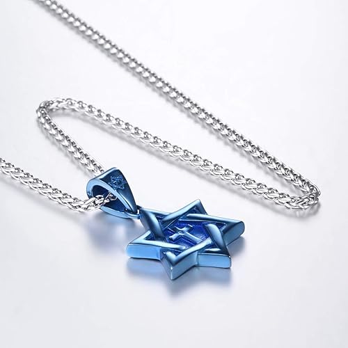 Miniatura 9 de U7 Star of David Necklace for Men Women GoldStainless Steel Hexagon Pendant with CrossRuby StoneClassic Jewish Isael Necklaces Length 22 24 26