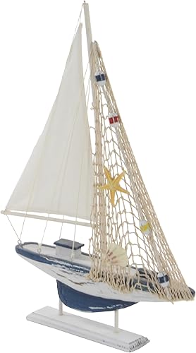 Miniatura 10 de Deco 79 Escultura de barco de vela de madera costera, juego de 2 20 pulgadas de alto, 13 pulgadas de ancho, blanco