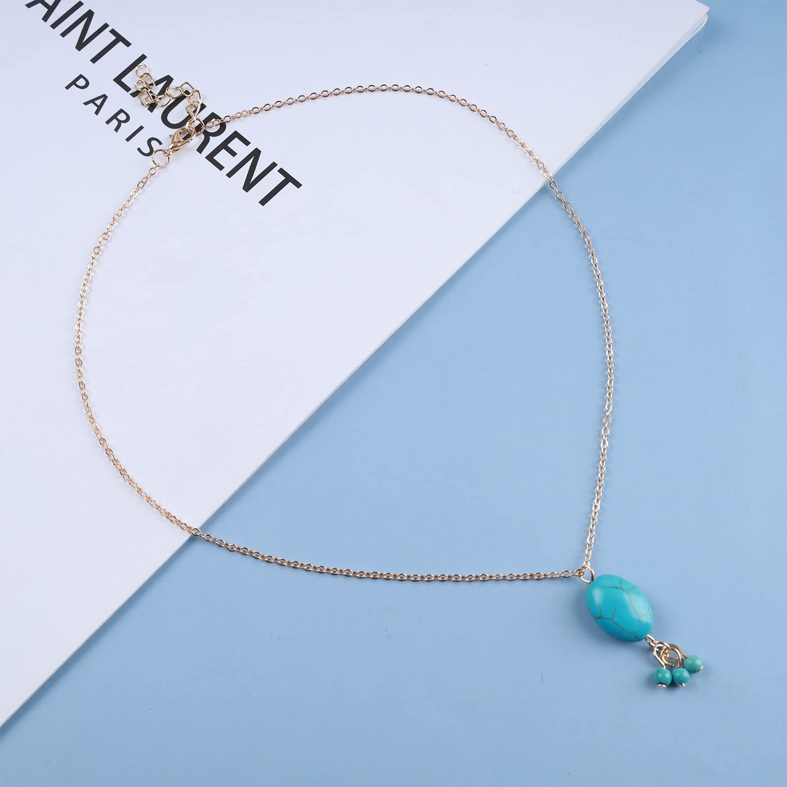 Cimenexe Bohémien Ovale Turchese Collana Girocollo Perline Turchese Collana Ciondolo Turchese Blu Collana Pietra Naturale Blu Collana Catena Gioielli Per Le Donne E Le Ragazze