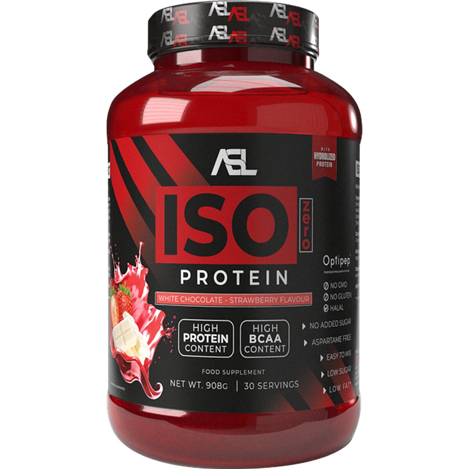 All Sports Labs Iso Zero Protéine – Chocolat Blanc Fraise – Isolat & Hydrolysat de Whey (Optipep®) – 88% Protéines – Faible en Sucres – Idéal Sèche & Récupération Musculaire – 908 g